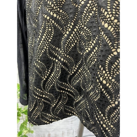 Ashley Stewart Blouse Plus 18 20 Black Gold Mesh Cocktail Evening Wedding Slim - Picture 6 of 11